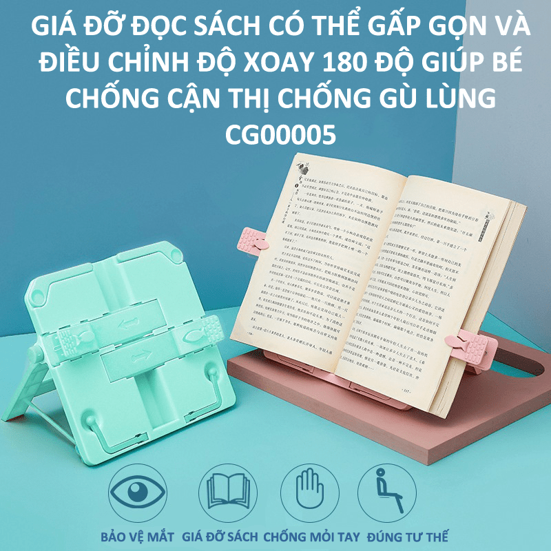 Giá đỡ đọc sách có thể gấp gọn và điều chỉnh độ xoay 180 độ giúp bé chống cận thị chống gù lưng