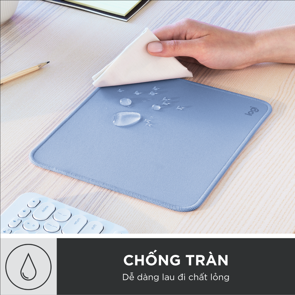 Lót chuột Logitech Mouse Pad - Đế cao su chống trượt, lướt dễ dàng, bề mặt chống đổ tràn, bền bỉ, nhỏ gọn - Hàng chính hãng - Màu