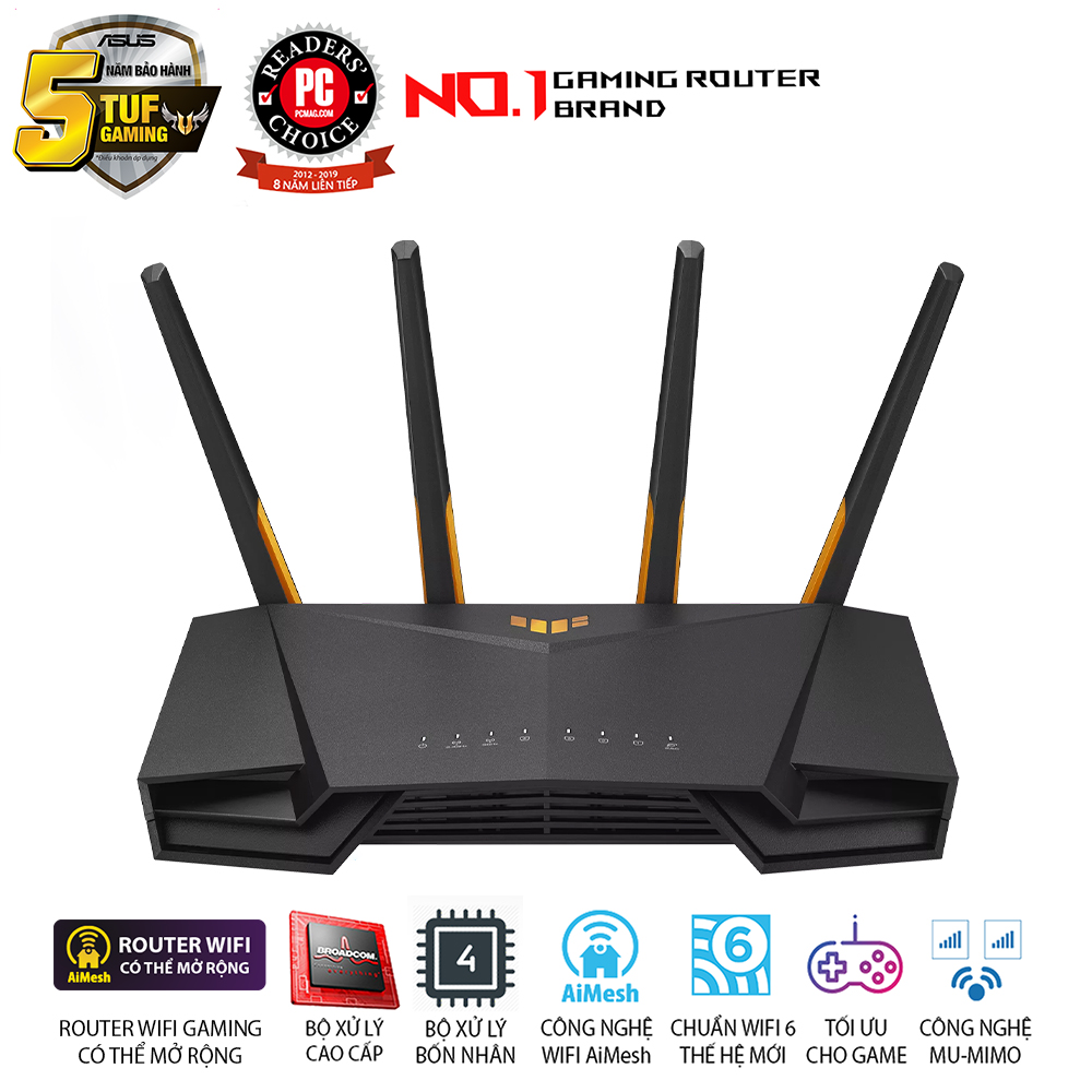 Bộ định tuyến chơi game WiFi 6 băng tần kép TUF Gaming AX4200  - Hàng Chính Hãng