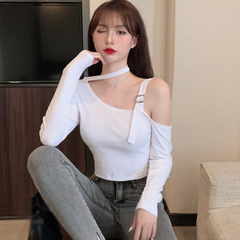 Áo Thun Tay Dài Dáng Ôm Quyến Rũ Trẻ Trung Phong Cách Hàn Quốc