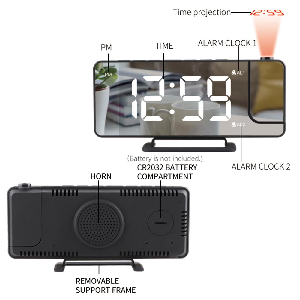 Đồng hồ báo thức TS-9210 trình chiếu kỹ thuật số LED, có chức năng Snooze, 6 Cấp độ sáng