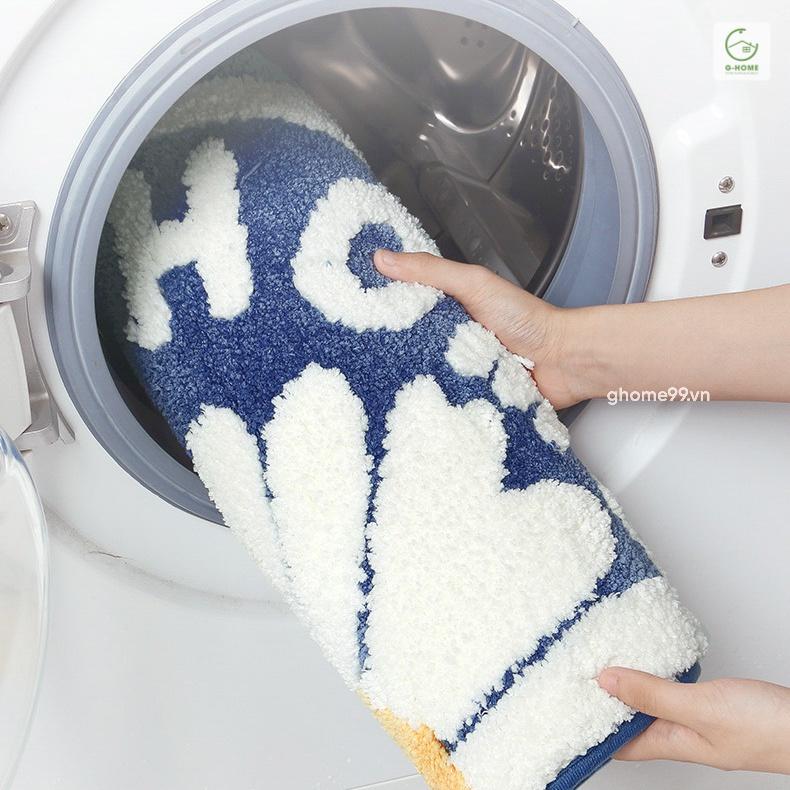 Thảm lau chân hình bán nguyệt hoa cúc sợi len lông Ghome thảm chống trơn trượt phòng khách, phòng tắm   TC01 BNCUC