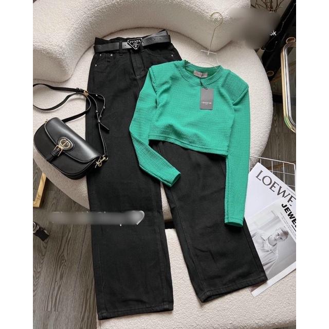 (ảnh thật shop chụp) Áo Croptop tay dài chất thun xốp- HÀNG CHUẨN SHOP H.N.M STORE