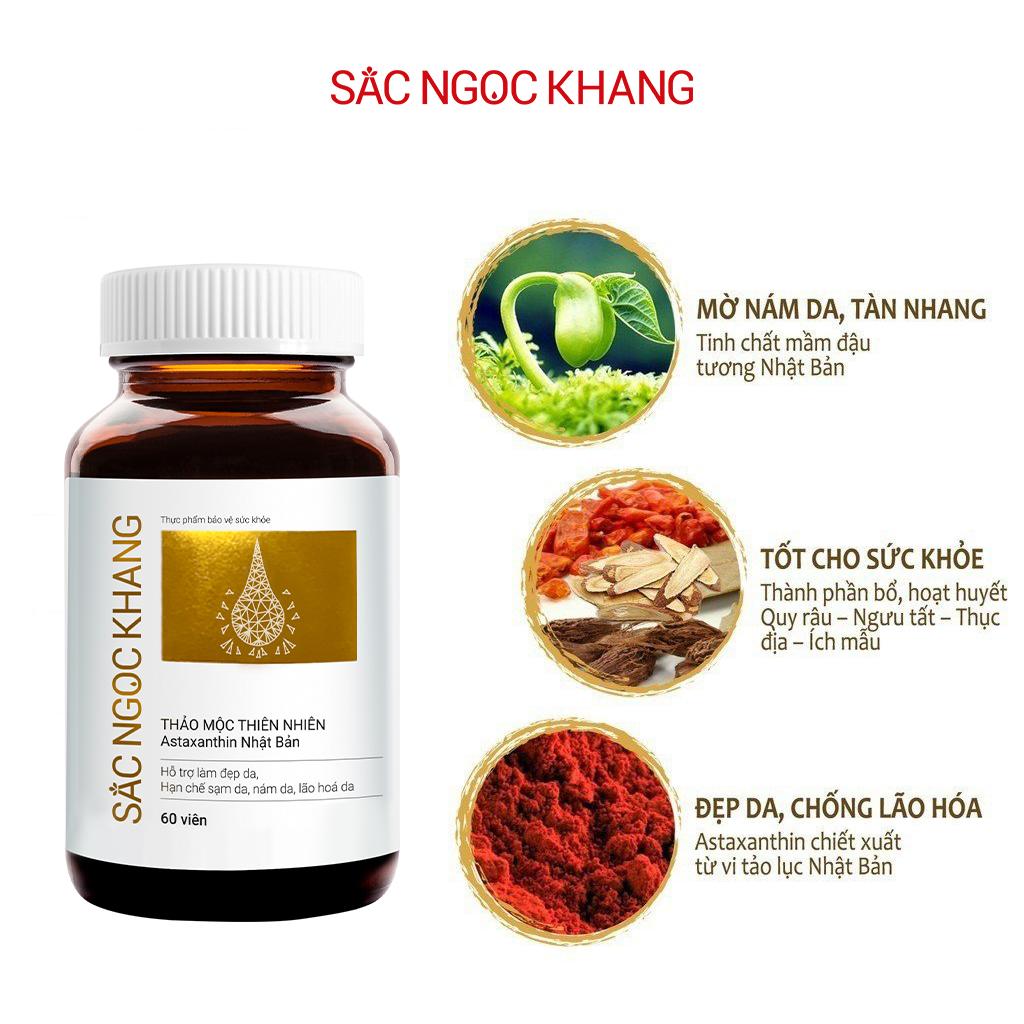 Viên uống Sắc Ngọc Khang Thảo Mộc Thiên Nhiên (60 viên) hỗ trợ làm đẹp da hạn chế sạm da, nám da, lão hóa da