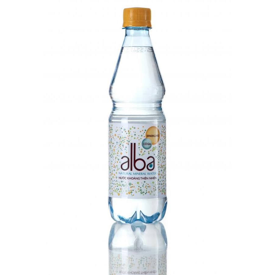 Thùng 24 chai Nước khoáng thiên nhiên ALBA có Gas PET 500ml