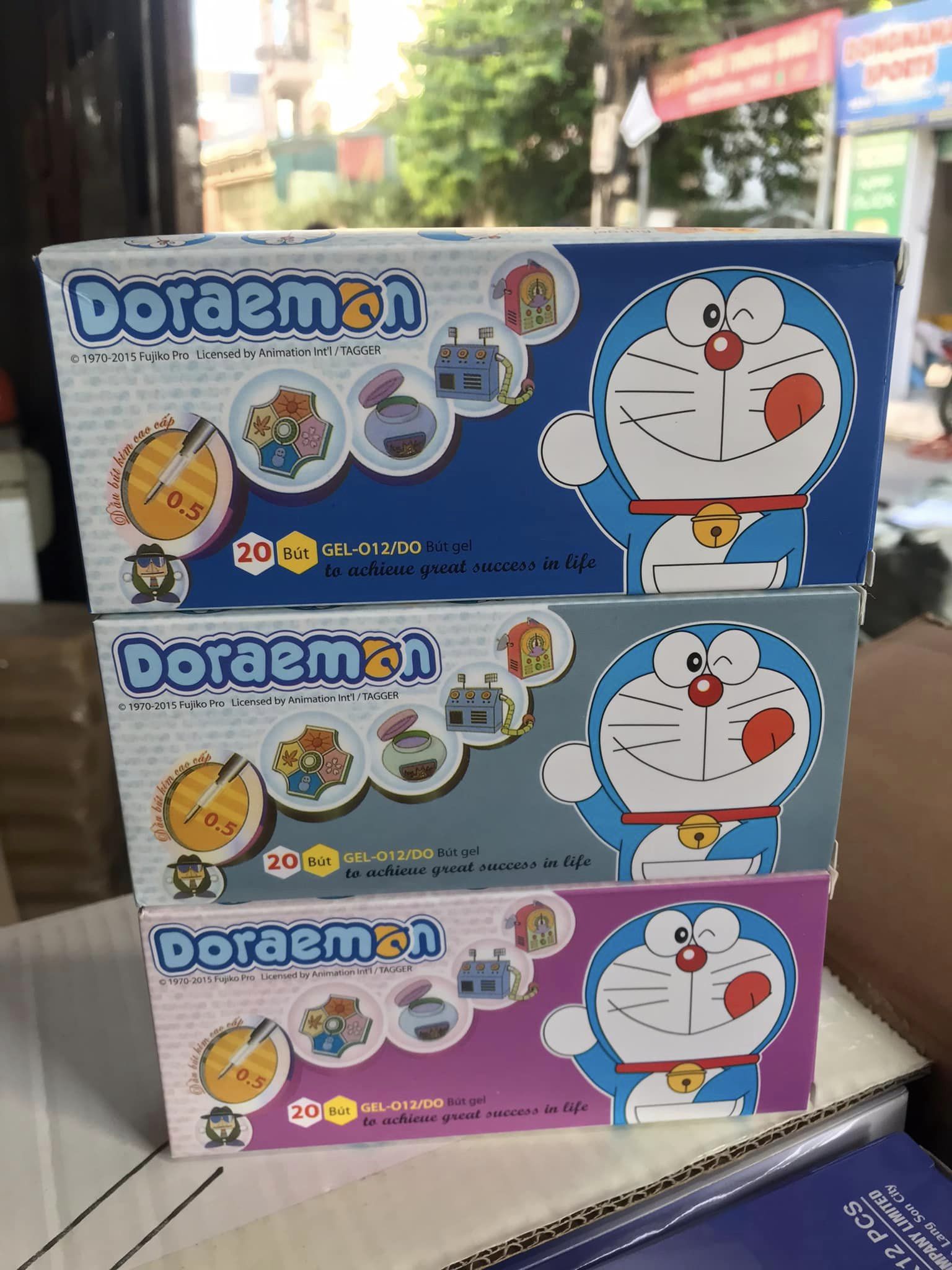 Hộp 20 cây bút bi nước Doraemon màu Tím Xanh ngòi 0.5 - Bút gel - Bút bi xanh - Bút bi tím