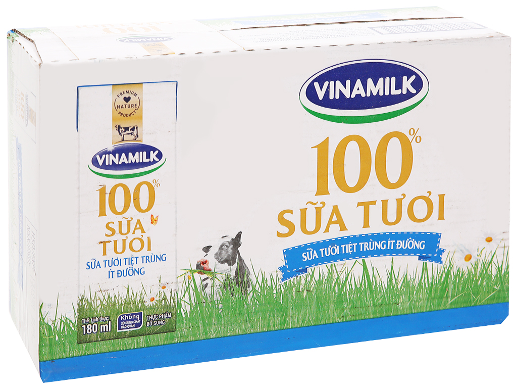 COMBO 6 LỐC SỮA TƯƠI TIỆT TRÙNG VINAMILK 100% ÍT ĐƯỜNG - LỐC 4 HỘP X 180ML