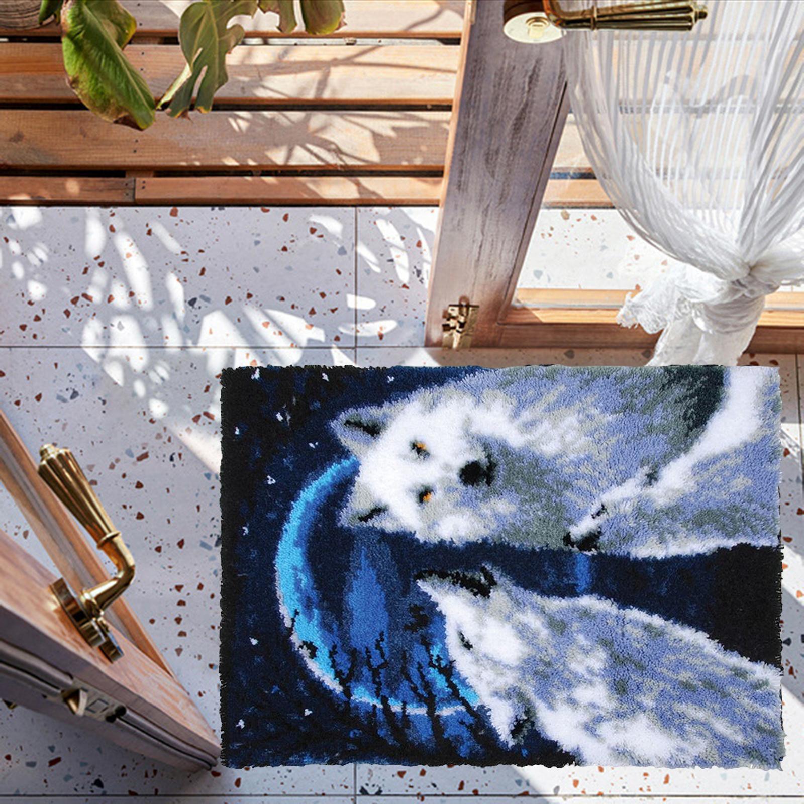 Wolves Latch Hook Craft Kit DIY Crocheting Yarn Rug Kits Animal for Carpet