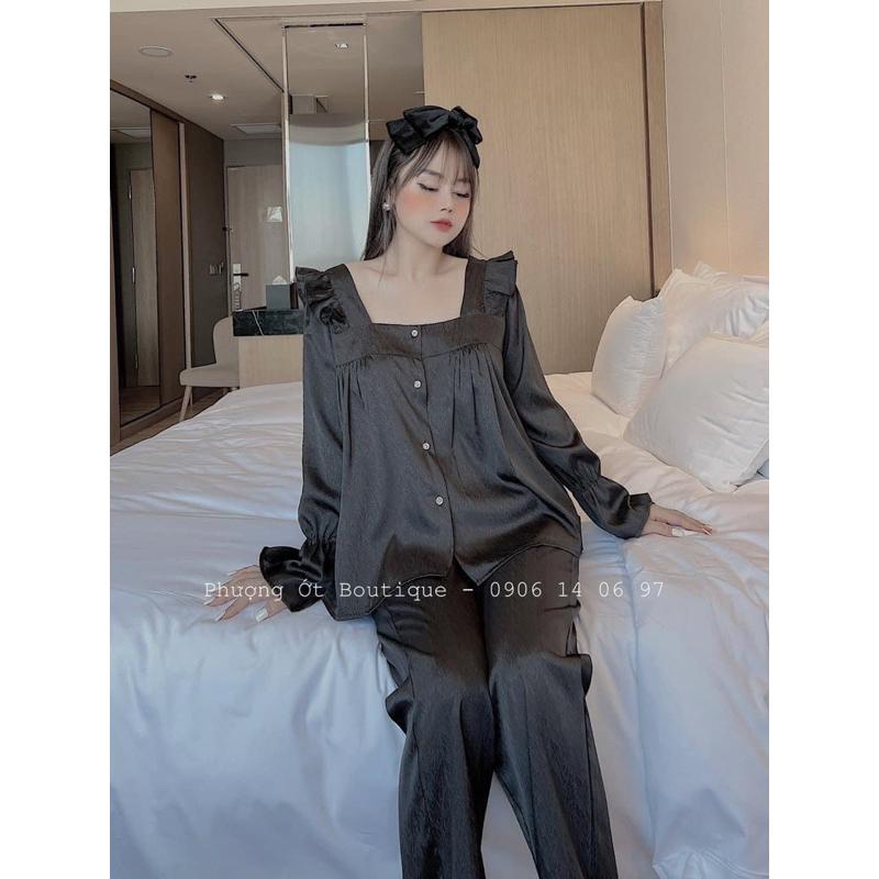 Đồ Bộ Nữ Bigsize 40-70kg, Bộ Pyjama lụa xước cổ vuông