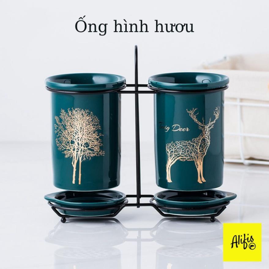 Ống đựng đũa thìa bằng sứ cao cấp phong cách Bắc Âu – xanh cổ vịt sang trọng – HÀNG CÓ SẴN