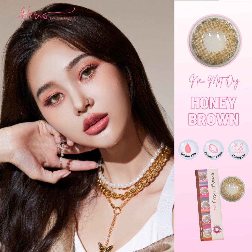 Kính Áp Tròng Hera Nâu Mật Ong Không Độ HONEY BROWN Nhập Khẩu Hàn Quốc Lens Không Cận 1 Ngày