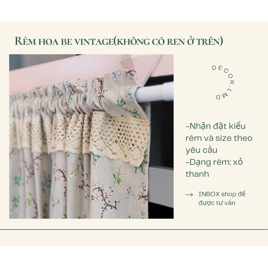 Rèm cửa sổ họa tiết hoa be vintage, rèm cửa vải xinh xắn trang trí phòng ngủ(không có viền ren ở trên)