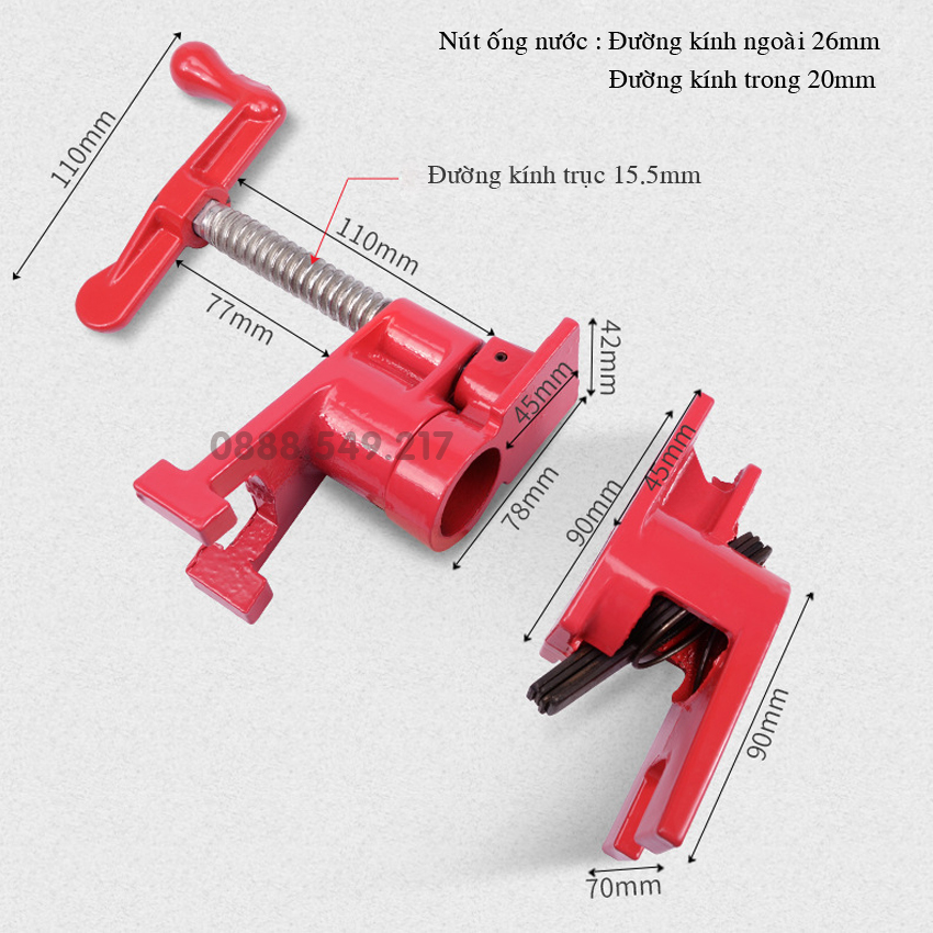 Cảo Ống Nước Phi 27 Có Chân - Kẹp Ván Gỗ Cảo Ống Nước Bằng Thép Cực Kì Chắc Chắn Và Thông Minh