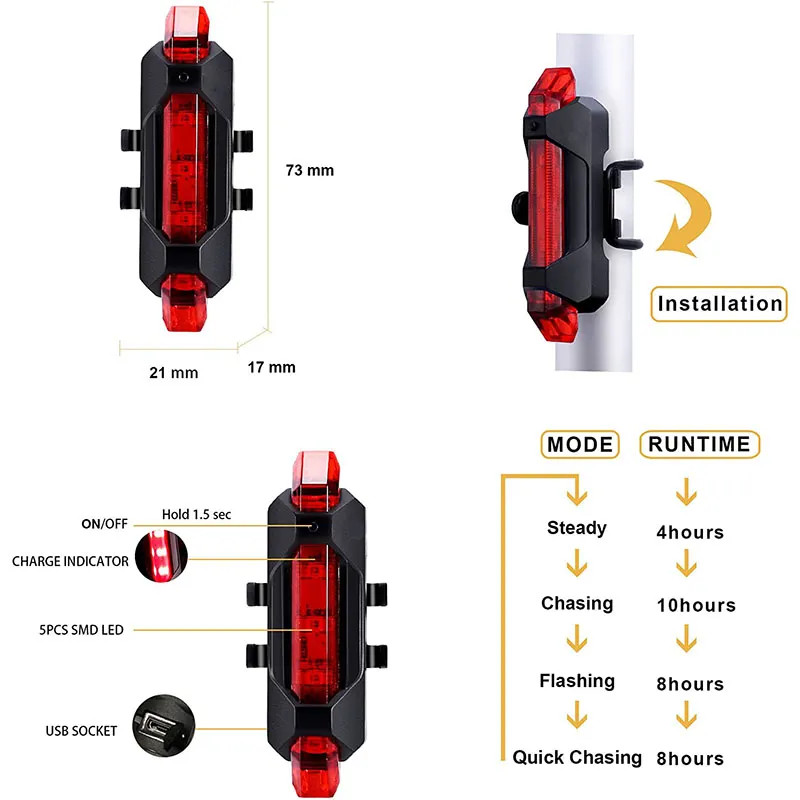 Đèn đuôi xe đạp cảnh báo ban đêm sạc USB đạp xe không thấm nước - đèn chiếu hậu xe đạp, đèn cảnh báo nhấp nháy, Đèn hậu xe đạp thể thao loại mới cao cấp,đèn xe đạp hậu led gắn sau xe cảnh báo an toàn có thể sạc lại - Hàng Chính hãng dododios