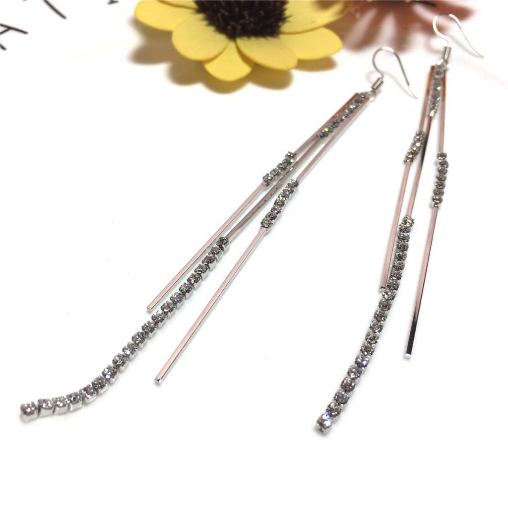 Silver Crystal Earrings Tassel Earrings Long Chain Pendant Earrings Gifts