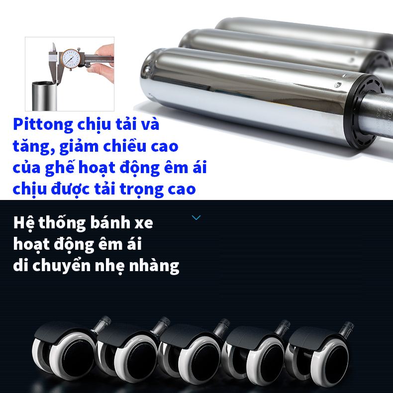 Ghế văn phòng xoay, ngã lưng 135 độ, tùy chỉnh chiều cao theo ý muốn, Có gối tựa đầu tựa lưng êm ái