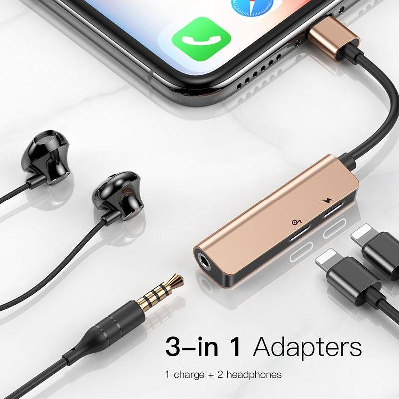 Jack chuyển cổng Lightning sang 2 cổng Lightning và 1 cổng Audio AUX 3.5mm - Jack Baseus L52 cho iPhone/ iPad - Hàng chính hãng