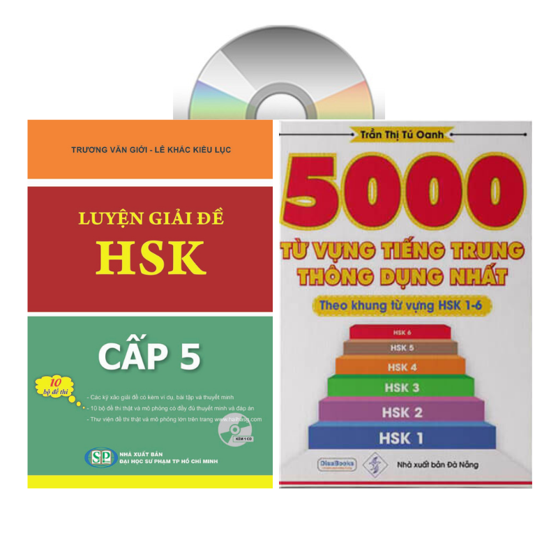 Combo 2 sách Luyện giải đề thi HSK cấp 5 có mp3 nge +5000 từ vựng tiếng Trung thông dụng nhất theo khung HSK từ HSK1 đến HSK6 +DVD tài liệu