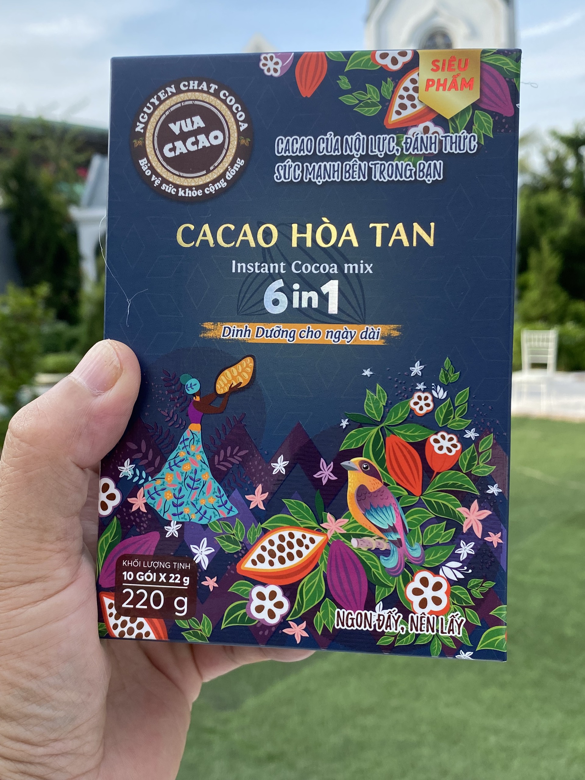 Bột cacao hòa tan 6 in 1, VUA CACAO hảo hạng tăng cường năng lượng, cung cấp dinh dưỡng cho ngày dài - Hộp 10 gói x 220g