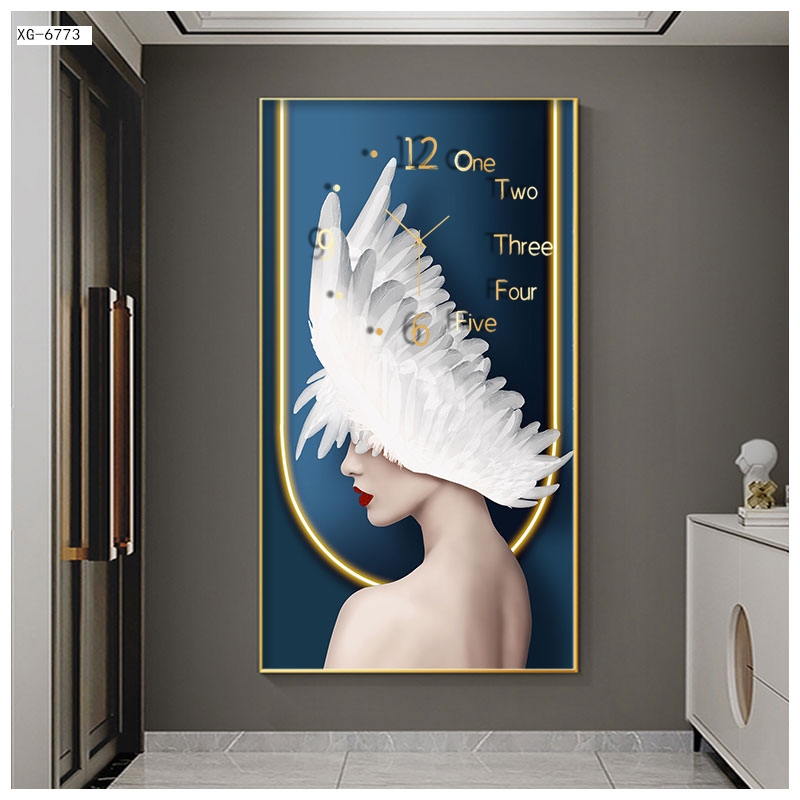 Tranh Tráng Gương Đồng Hồ Decor Tường Đẹp - Đồng Hồ Kim Trôi Mẫu Cô Gái Xinh Đẹp