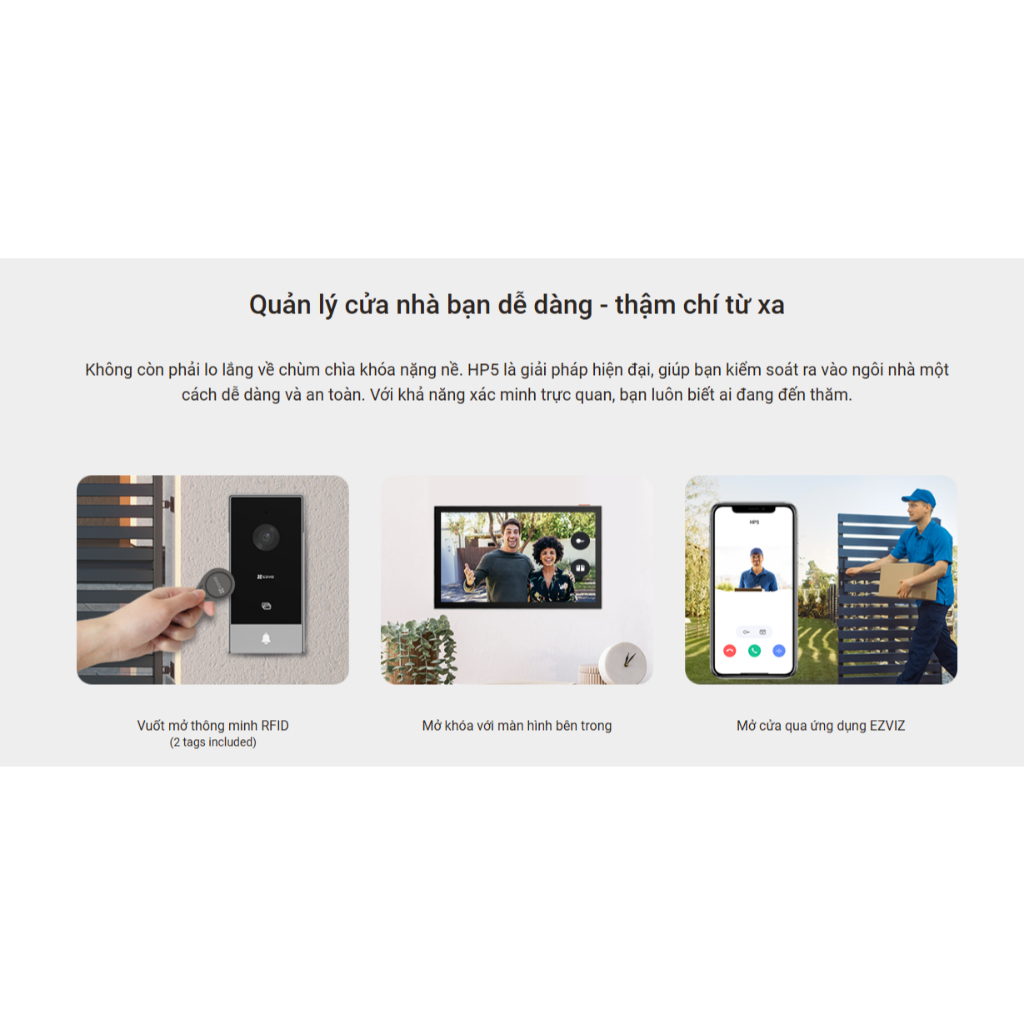 CAMERA CHUÔNG CỬA TÍCH HỢP MÀN HÌNH 7 INCH EZVIZ HP5 2MP - KẾT NỐI WIFI, ĐÀM THOẠI, HỖ TRỢ MỞ KHÓA THẺ TỪ, MÃ PIN
