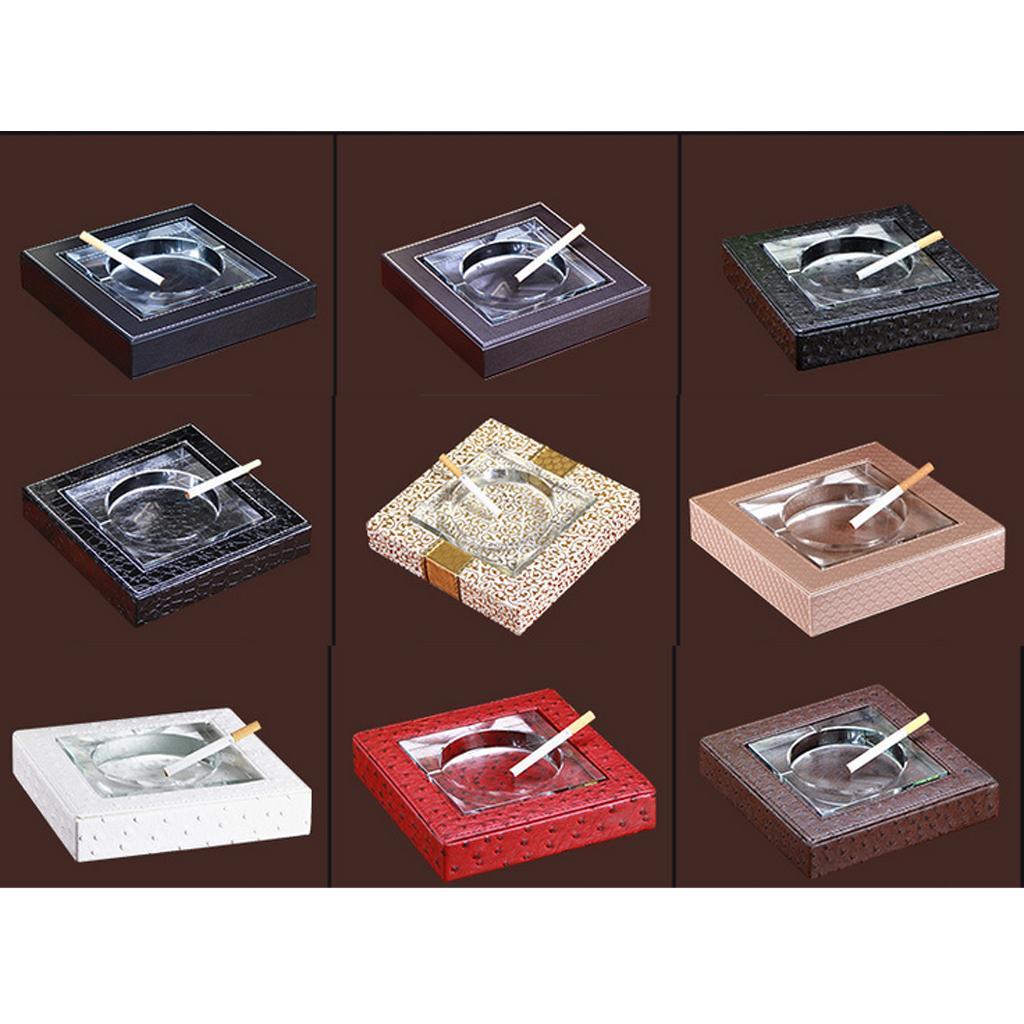Deluxe Leather Crystal Square Cigarette Cigar Ashtray Home Perfect Gift