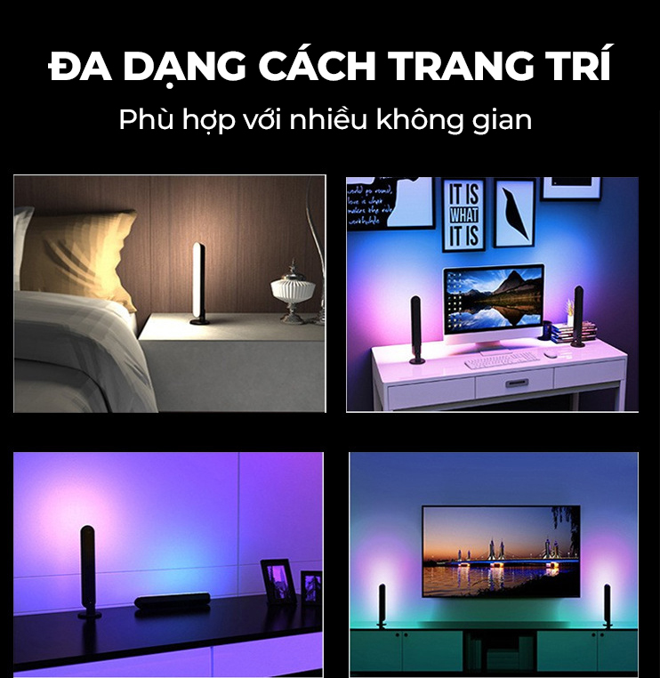 Combo 2 Cây Đèn LED RGB Trang Trí PC Ô Tô Và Decor Phòng Cực Kì Đẹp Có Điều Khiển Điều Khiển Cắm Dây USB Dài 1m Cao 24cm 4 Chế Độ Sáng Với 16 Màu