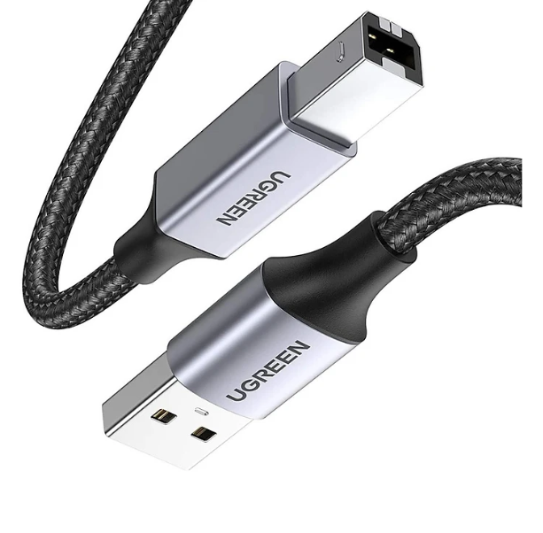 Cáp máy in 1.5M 2.0 USB A sang B đầu nhôm dây bọc lưới chống nhiễu màu Đen Ugreen 80802 US369 Hàng chính hãng