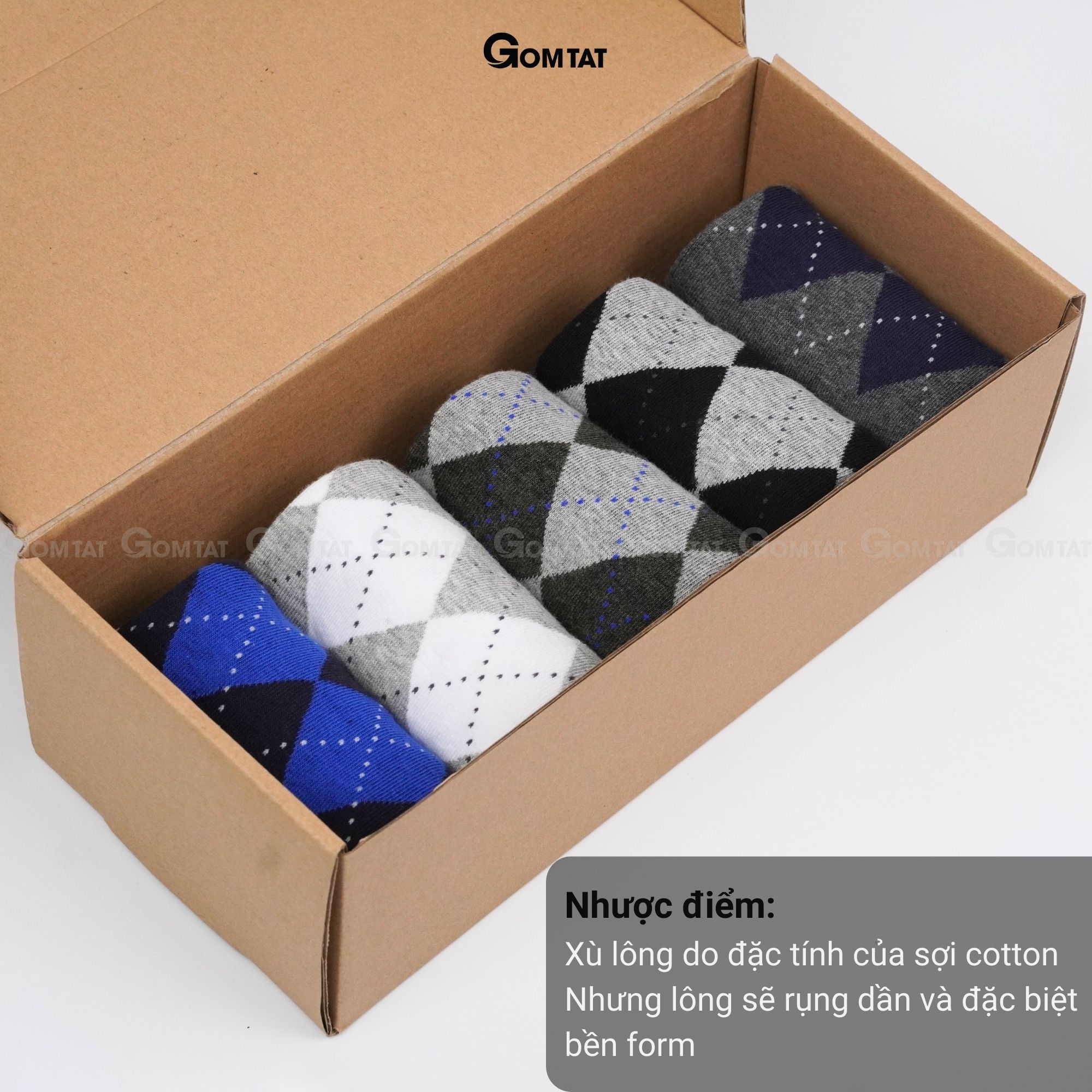 Tất nam cổ cao công sở GOMTAT cao cấp mẫu MIX07, chất liệu cotton mềm mại, hút ẩm thoáng khí - GOM-MIX07-1DOI