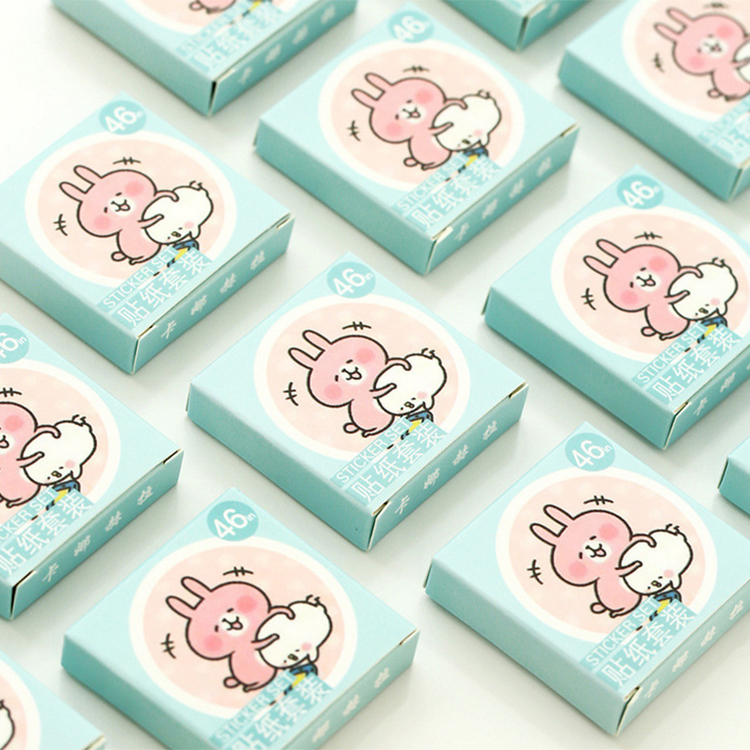 Sticker hộp 46 miếng dán - Thỏ Tinh Nghịch - Hộp nhãn dán trang trí sổ tay bullet journal - M015