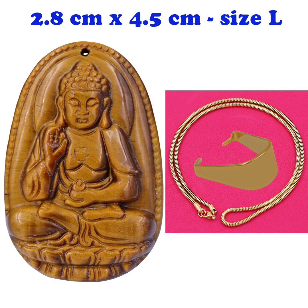 Mặt Phật A di đà đá mắt hổ 4,5 cm kèm dây chuyền inox rắn - mặt dây chuyền size lớn - size L, Mặt Phật bản mệnh
