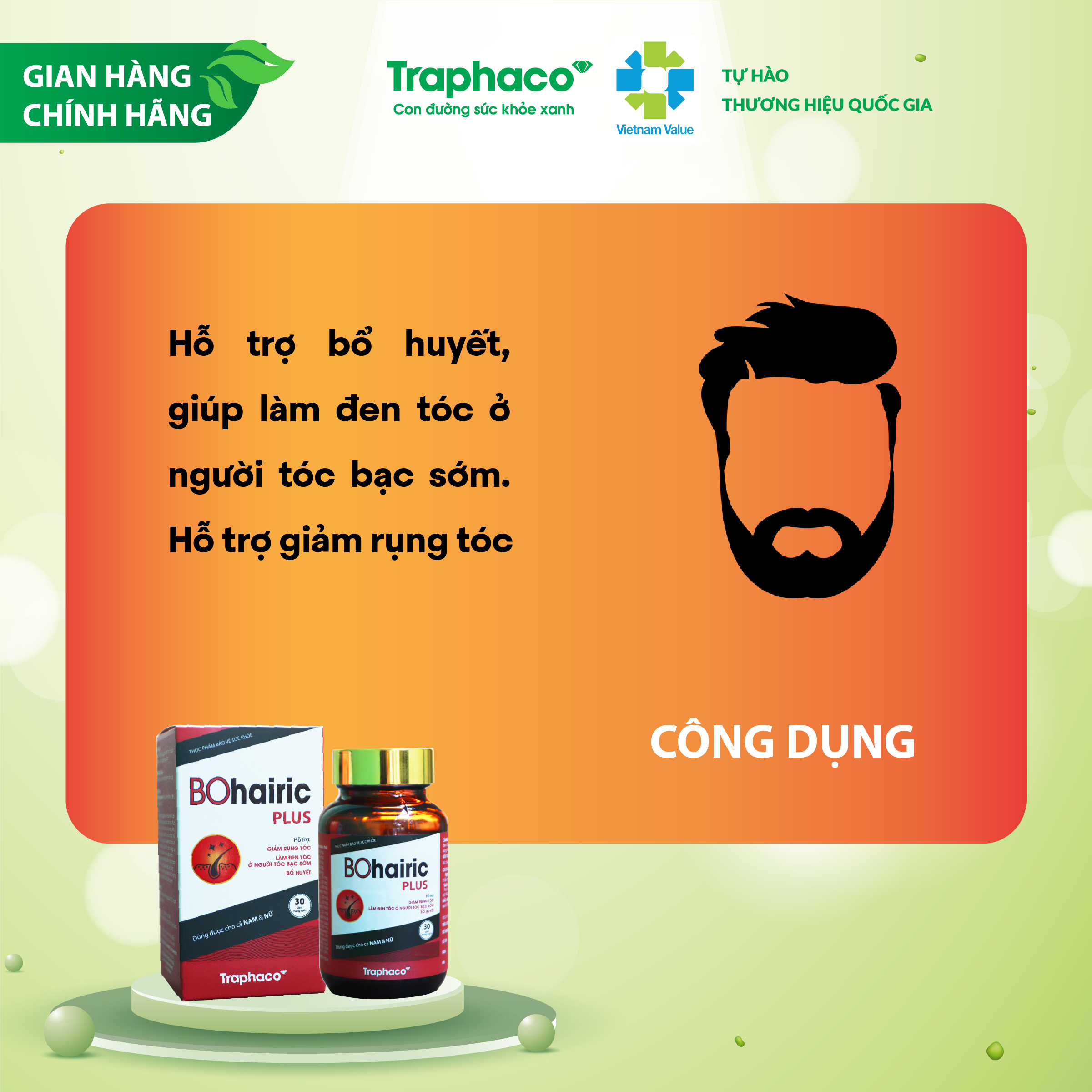 BOHAIRIC PLUS - GIẢM RỤNG TÓC- LÀM ĐEN TÓC Ở NGƯỜI TÓC BẠC SỚM - BỔ HUYẾT