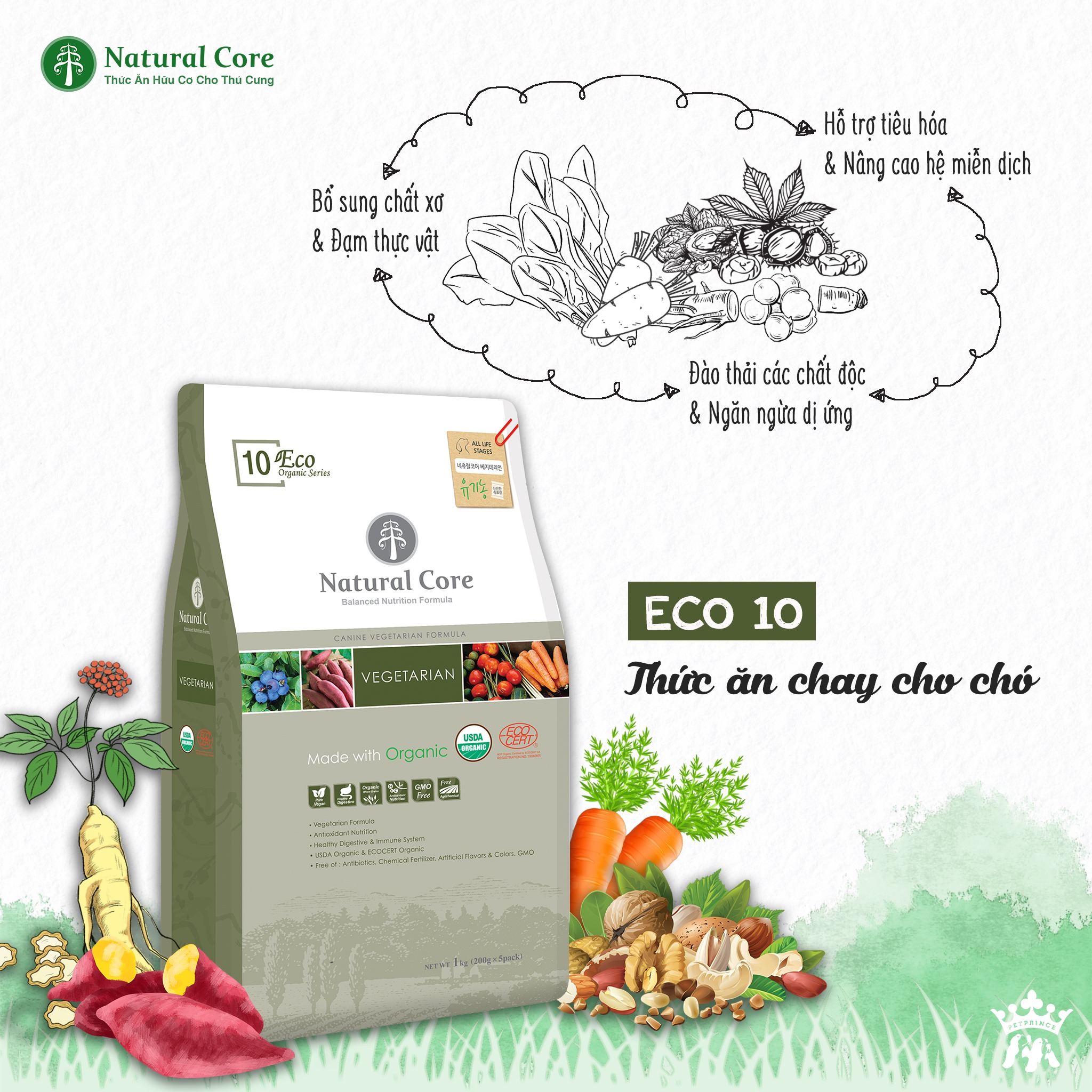 NATURAL CORE VEGETARIAN ECO10 - HẠT CHAY CHO THÚ CƯNG Bao 6kg