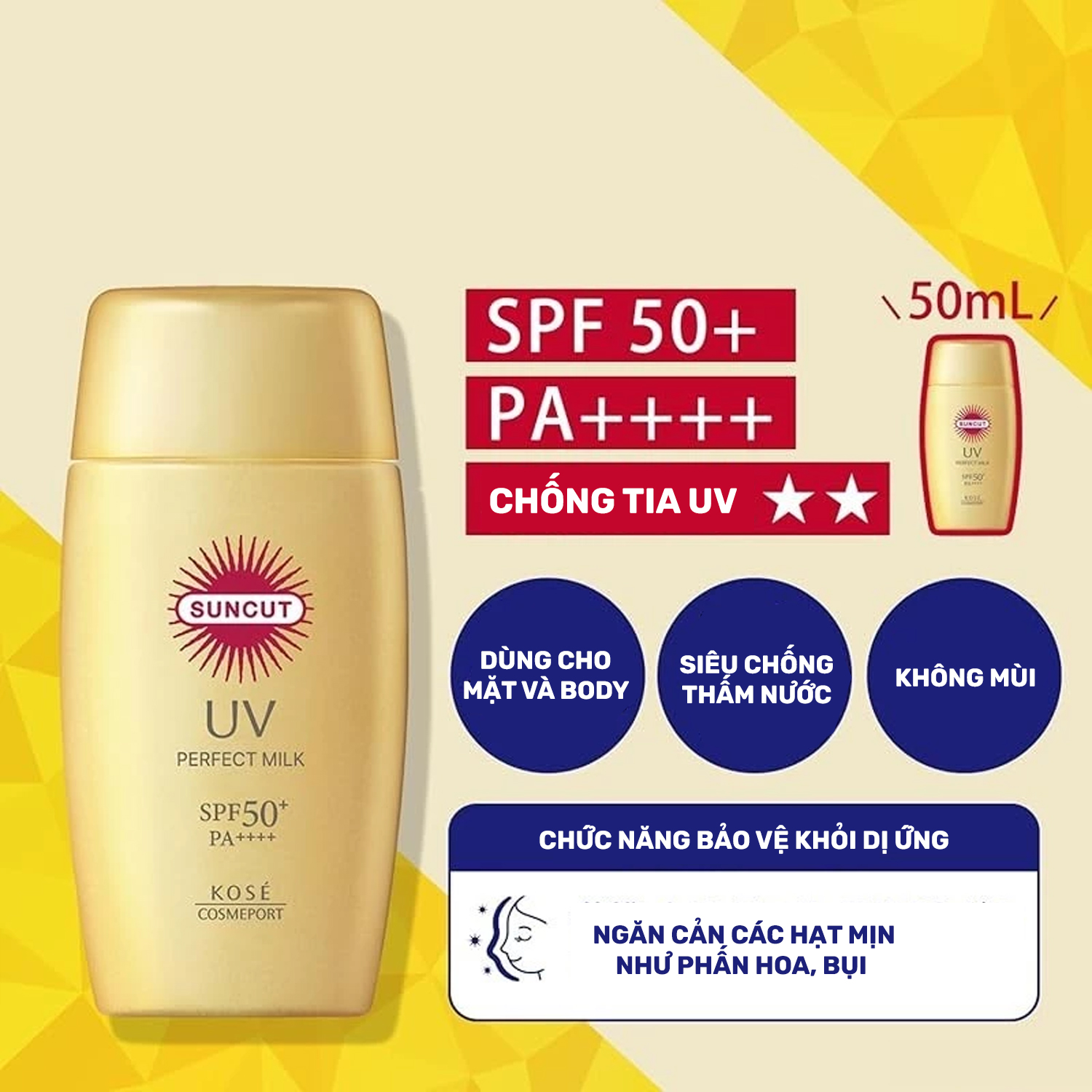 Essence Chống Nắng SPF50+ PA++++ Kose Suncut UV Perfect Essence Super Water Proof SPF50+ PA++++ (04 Loại)