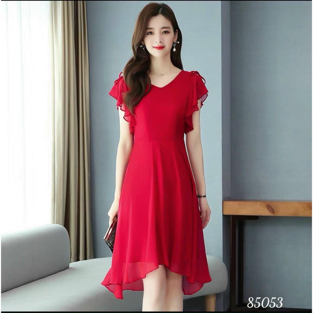 Đầm Dự Tiệc Thiết Kế Dáng Dài Xếp Ly Cổ Voan Hàn Cao Cấp 2 Lớp