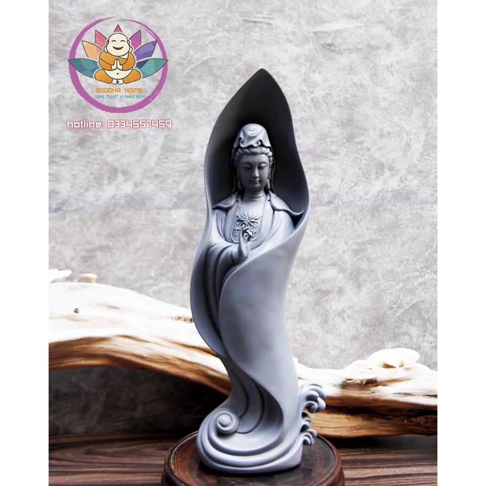 Tượng Mẹ Quan Âm cao 46cm màu xám tu trang trí nội thất nhà cửa- phong thủy- thờ cúng