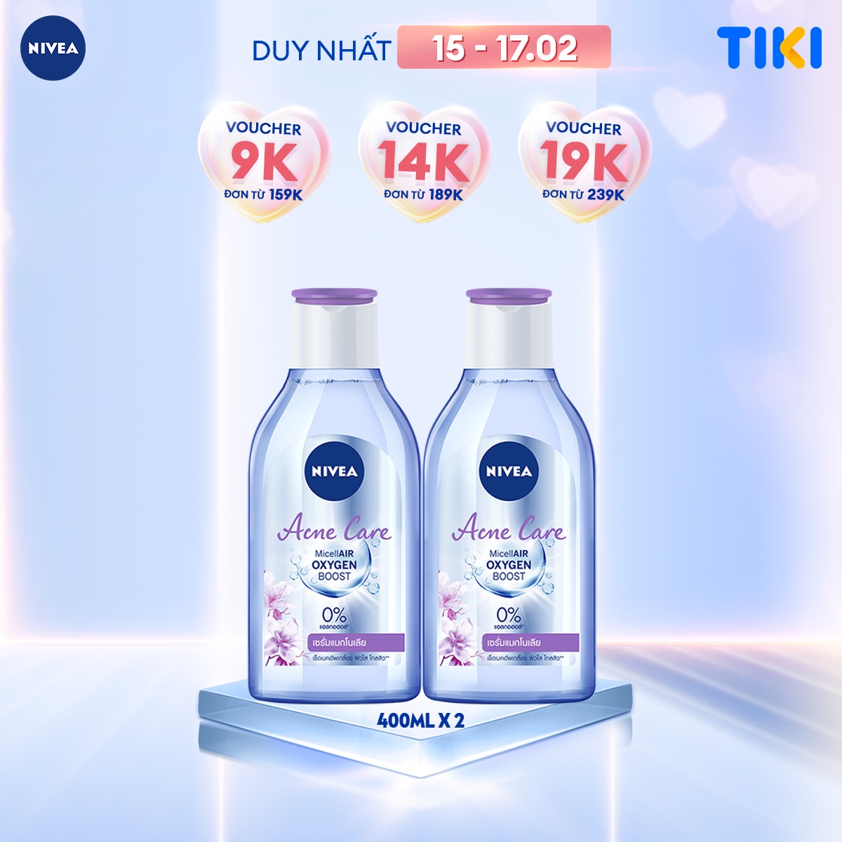 Bộ 2 Nước Tẩy Trang NIVEA Acne Care Cho Da Mụn Sạch Sâu Ngừa Mụn (400 ml) - 80116