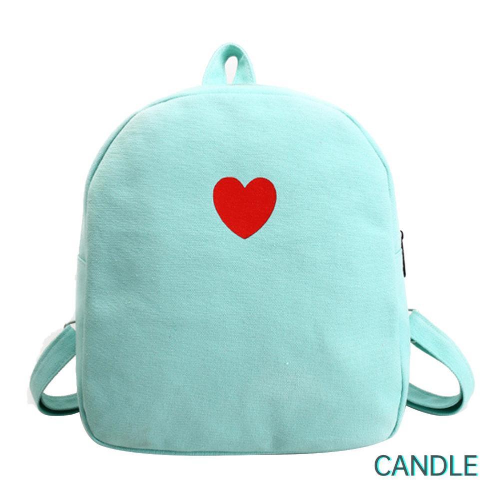 Ba Lô Mini Vải Canvas In Họa Tiết Trái Tim Đơn Giản Cho Nữ