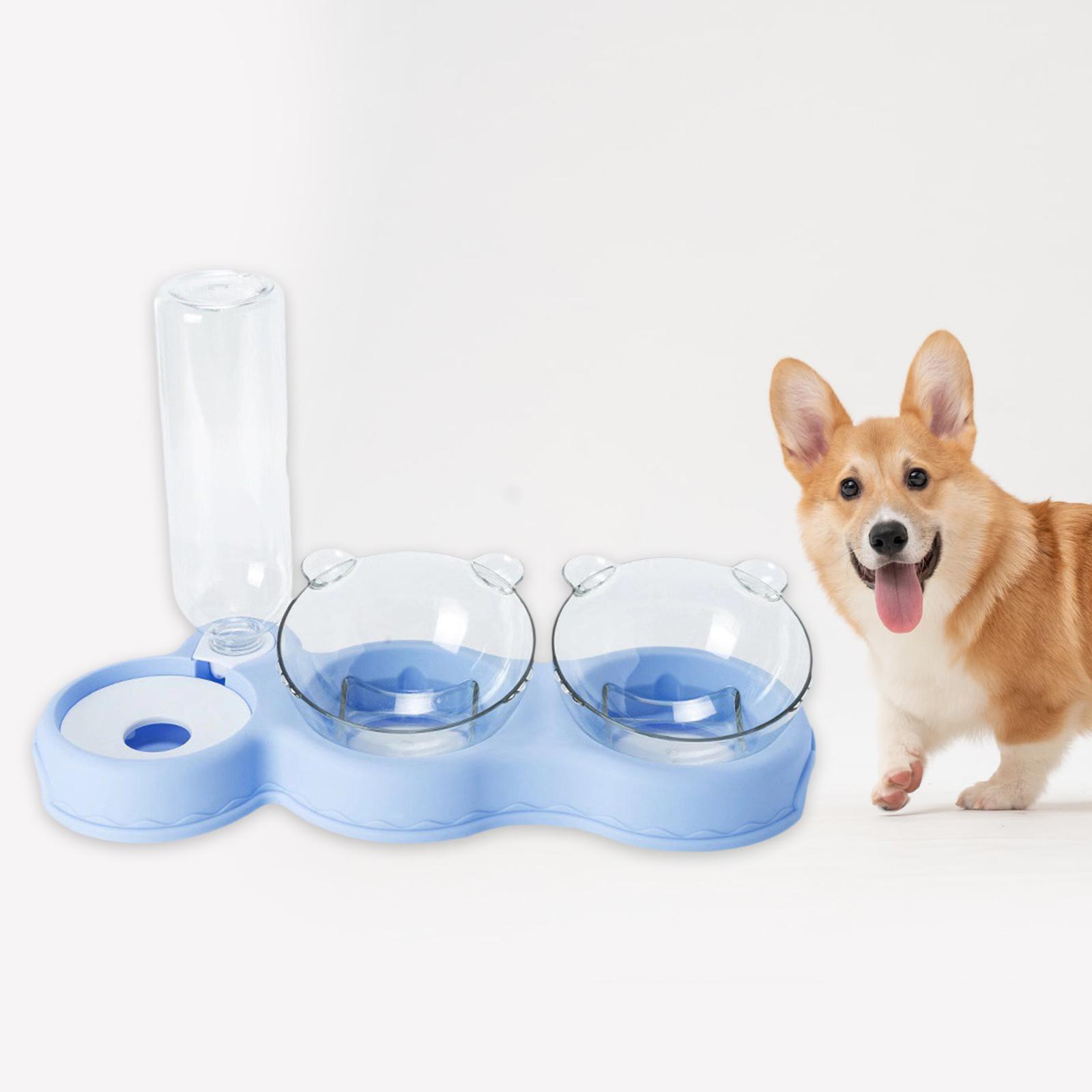 Double Bowl  Feeder Auto Removable for Pet Watering Bowl Dispenser Blue
