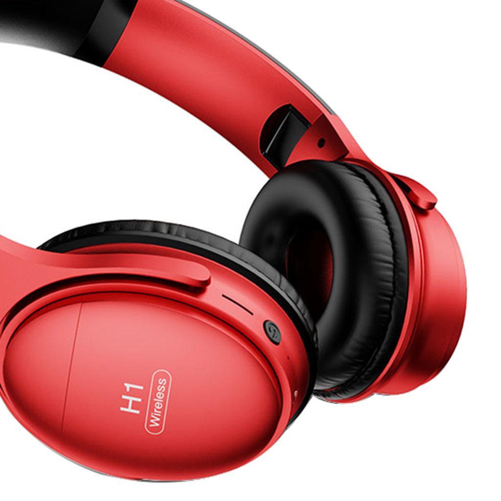 Over Ear Wireless Headphones Deep Bass Noise Cancelling Headset with Mic Red
