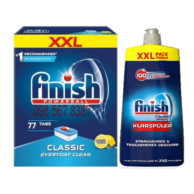 Viên rửa bát Finish 77 viên hương chanh + Nước làm bóng finish 1150ml dùng cho máy rửa bát