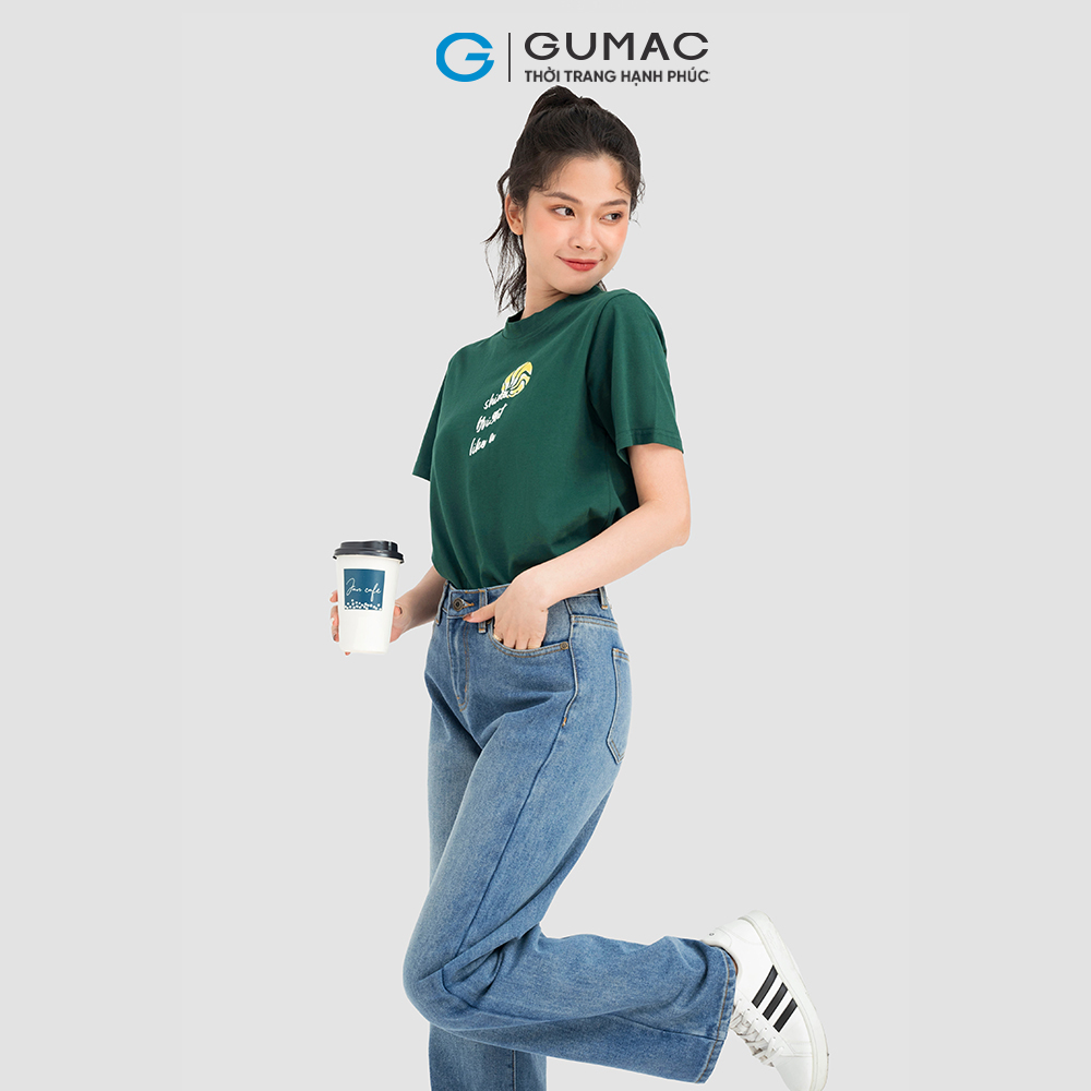 Áo thun nữ cotton GUMAC ATC08044 cổ tròn in shine