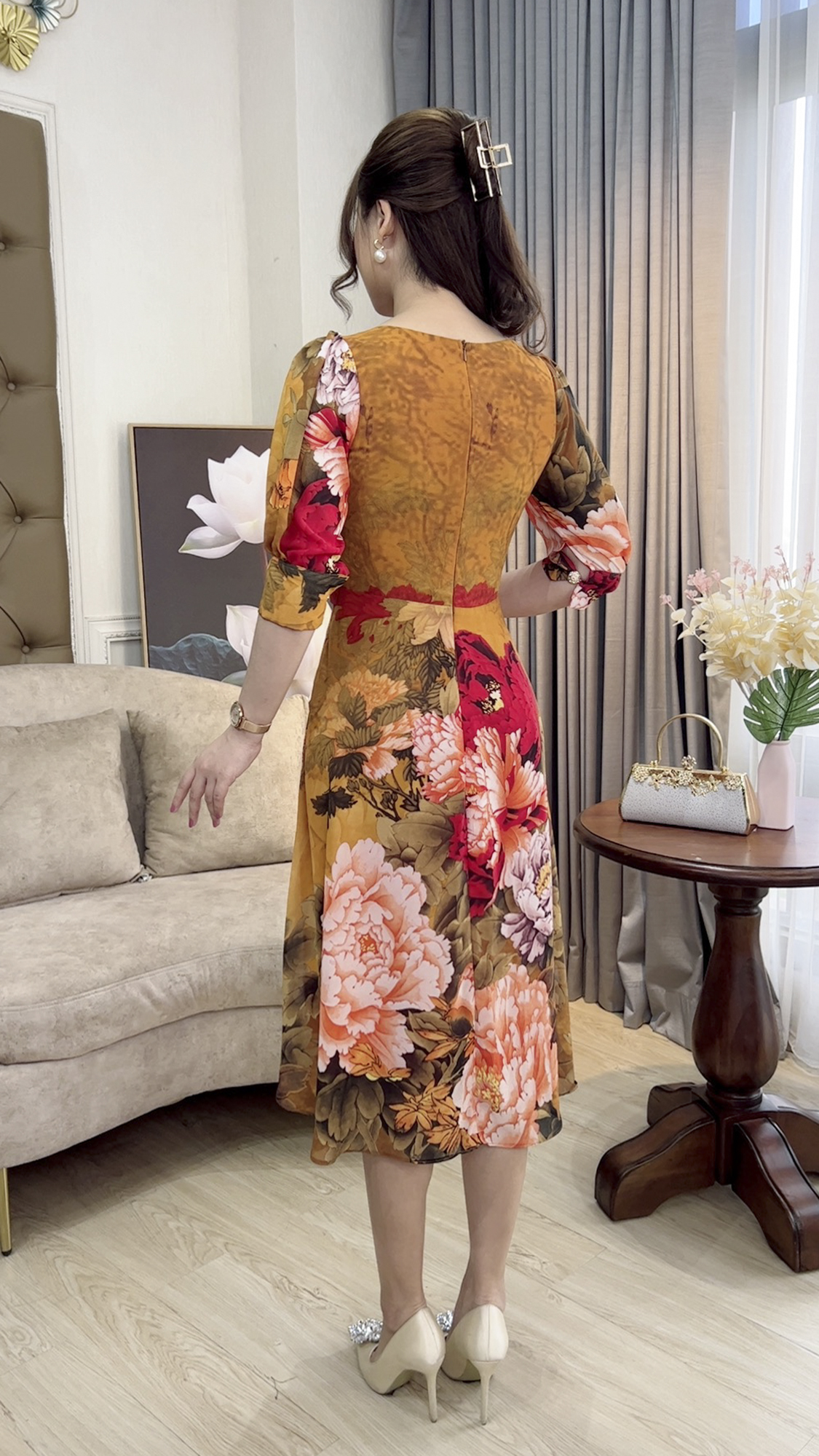 Đầm Trung Niên [ Linh Trà ] (TM 386) Trẻ Trung Trang Nhã Thanh Lịch Đi Làm Đi Tiệc Cho Bà Cho Mẹ