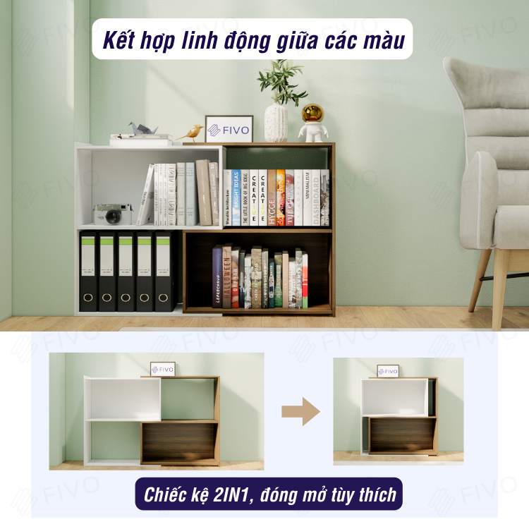 Kệ Sách Trang Trí Để Sàn FIVO FB71 Màu Nâu, Tính Năng 2IN1 Đóng Mở Tùy Thích, Nhiều Ngăn Chứa Đồ Rộng Rãi - Hàng Chính Hãng