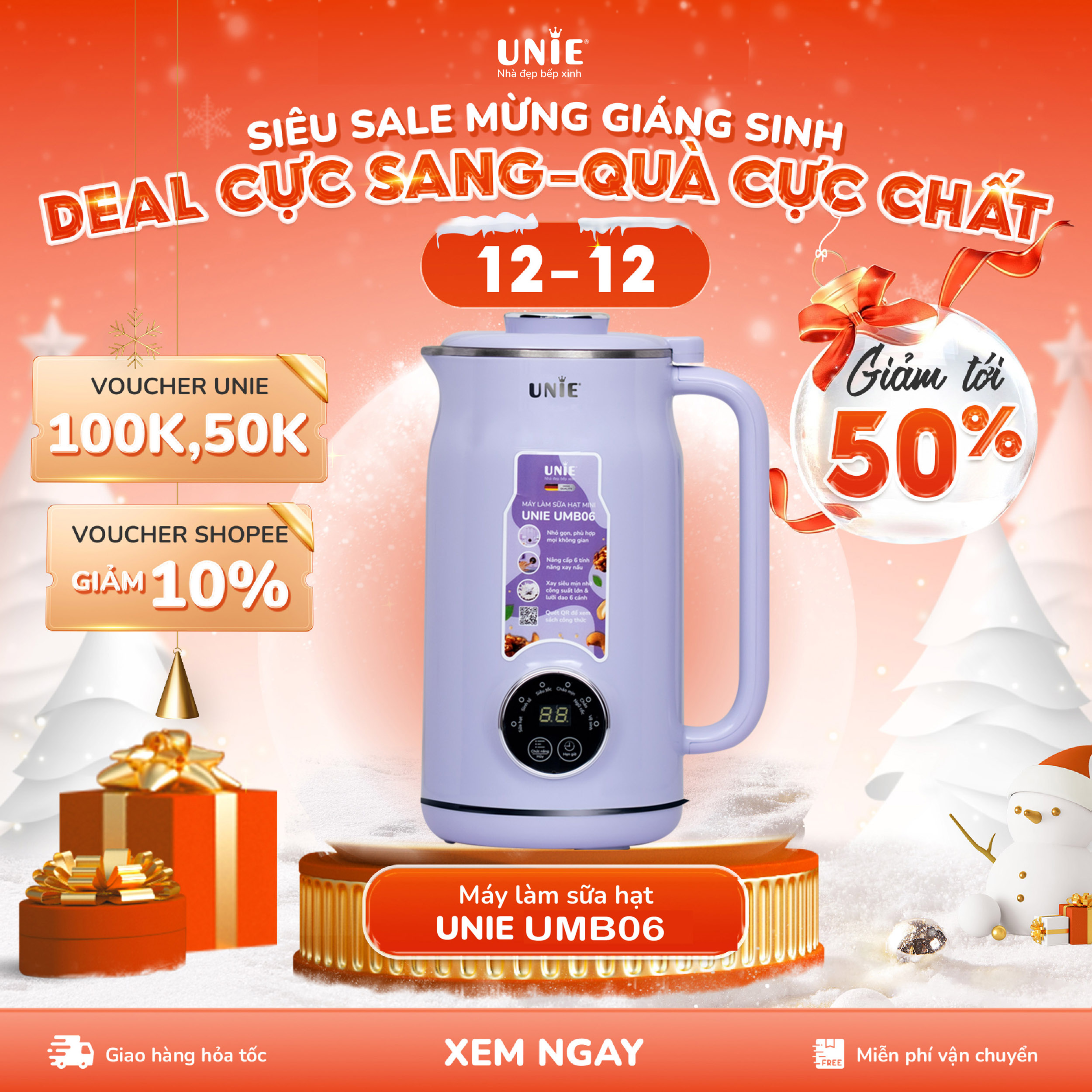 Máy Làm Sữa Hạt Đa Năng Unie Umb06 Dung Tích 600Ml, Nâng Cấp 6 Tính Năng Xay Nấu, Lòng Cối Dao Xay Chất Liệu Inox 304 Cao Cấp, Thiết Kế Hiện Đại, Nhỏ Gọn, Hàng Chính Hãng.