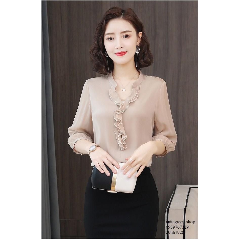 nh1920-SƠ MI NỮ VIỀN BÈO (thoi trang công sở anitagreen)