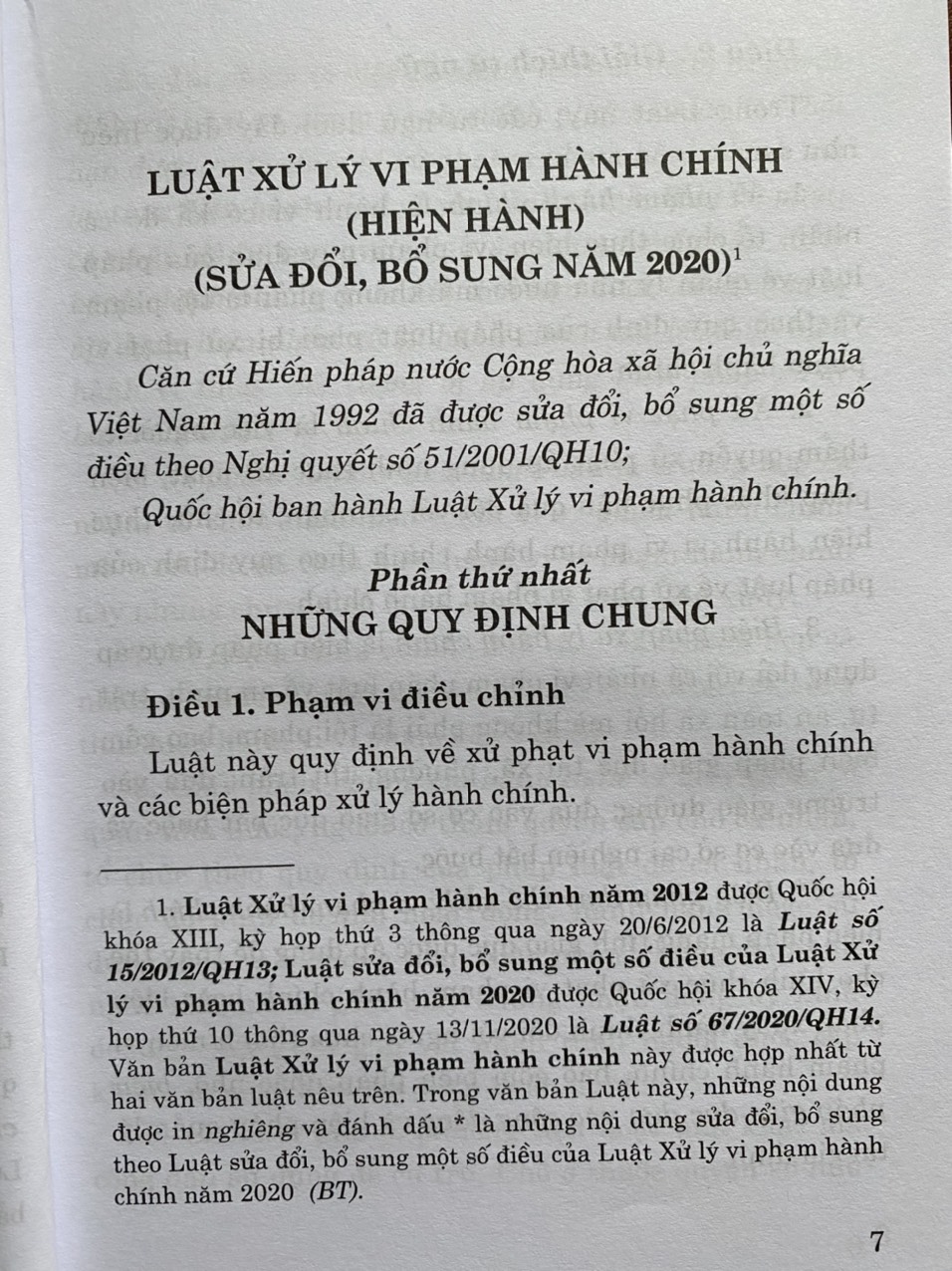 Luật Xử Lý Vi Phạm Hành Chính ( hiện hành )( Sửa đổi, bổ sung năm 2020 )