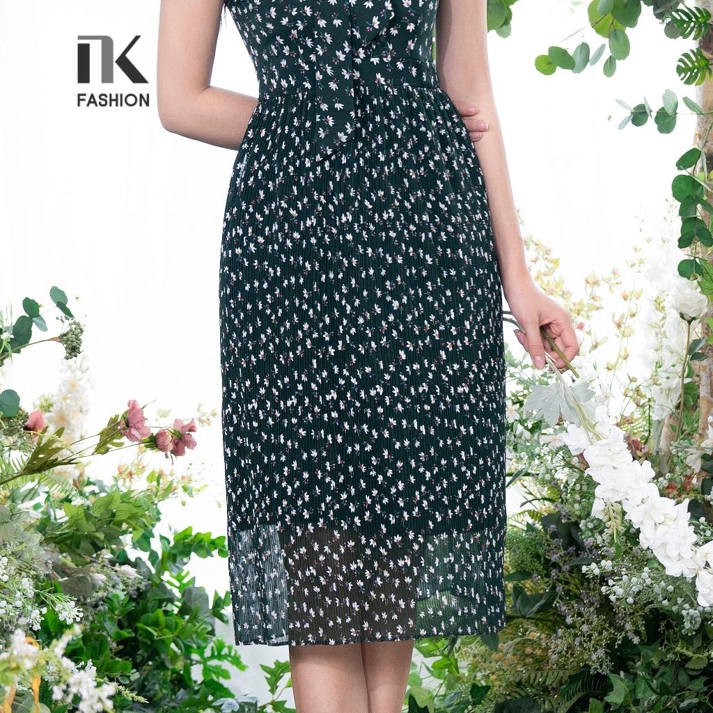 Đầm Voan Tay Bồng NK Fashion Thiết Kế Bèo Cổ Dập Ly Nữ Tính, Chất Liệu Vải Mềm Mịn NKDV2203013