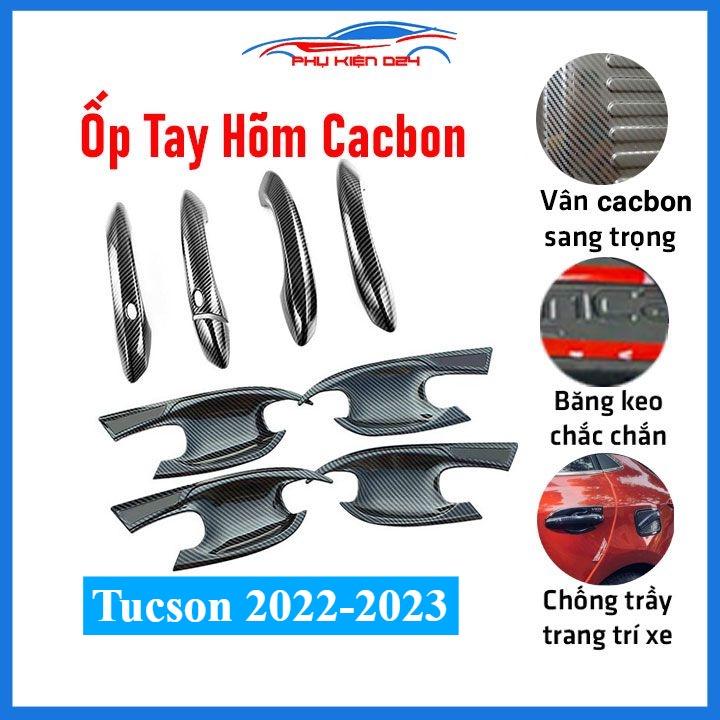 Ốp tay hõm Tucson 2022-2023 vân cacbon, mạ crom bảo vệ chống trầy cửa xe