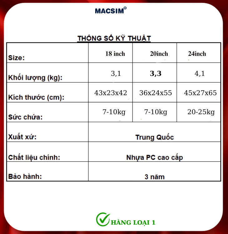 Vali cao cấp Macsim Hanke MSH9861 size 18 inch hàng loại 1 màu trắng